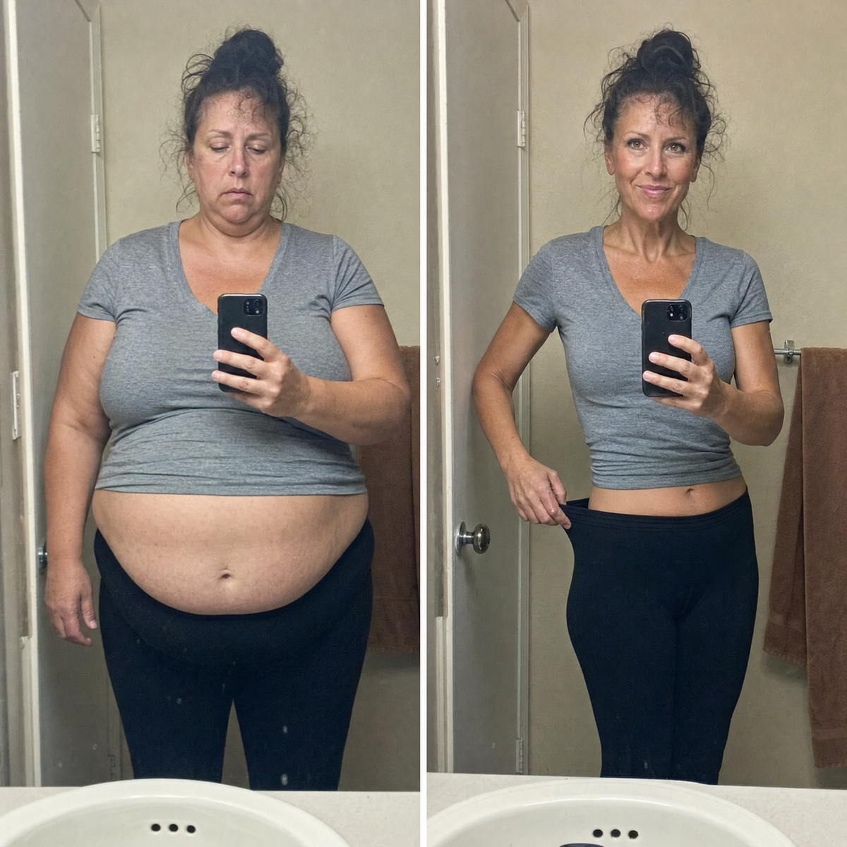 Bathroom mirror, before and after
