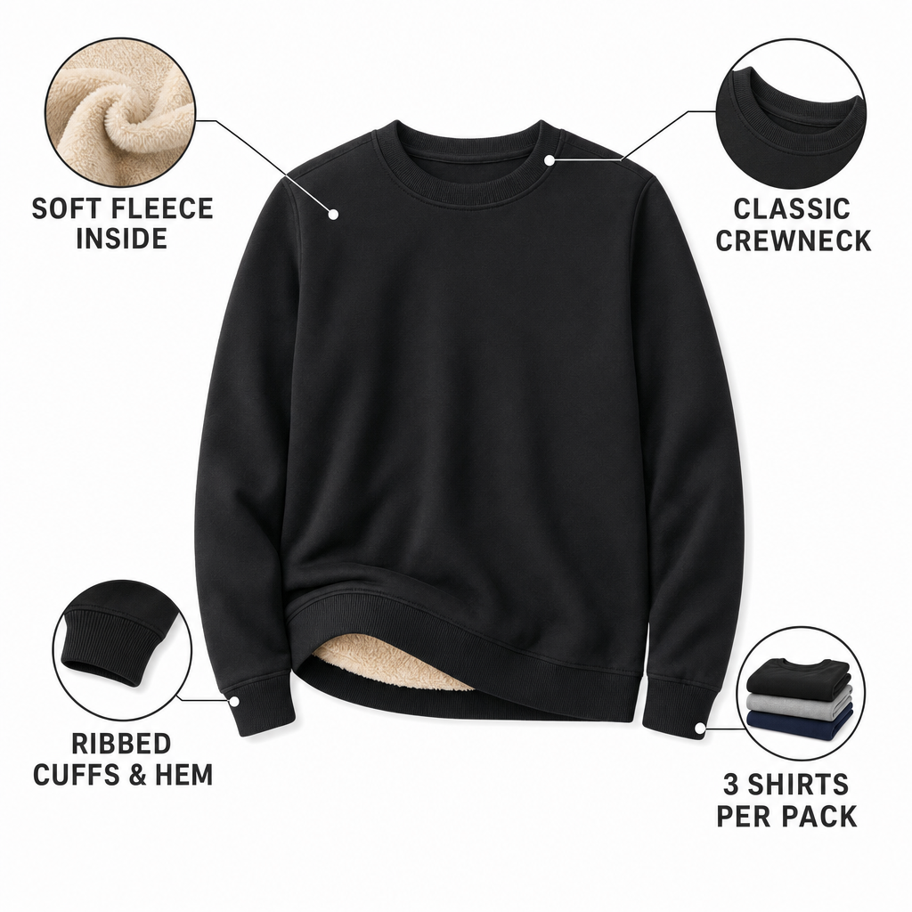 SolVault™ CozyCrew Men's Fleece-Lined Crewneck (3-Pack)