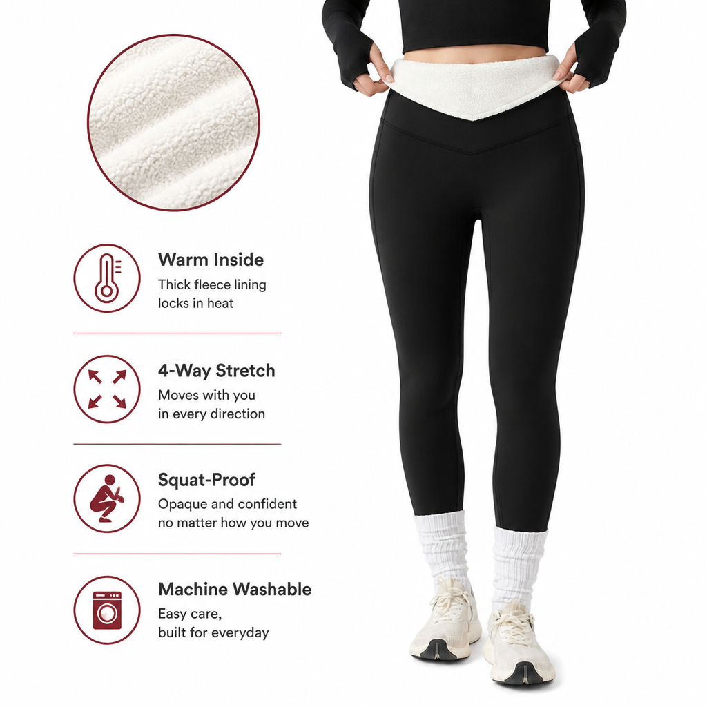 SolVault™ HeatSculpt White Fur-Lined High-Waist Leggings