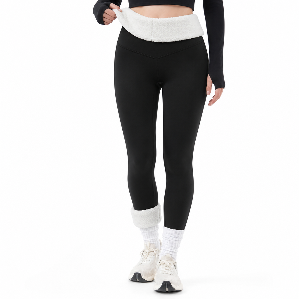 SolVault™ HeatSculpt White Fur-Lined High-Waist Leggings