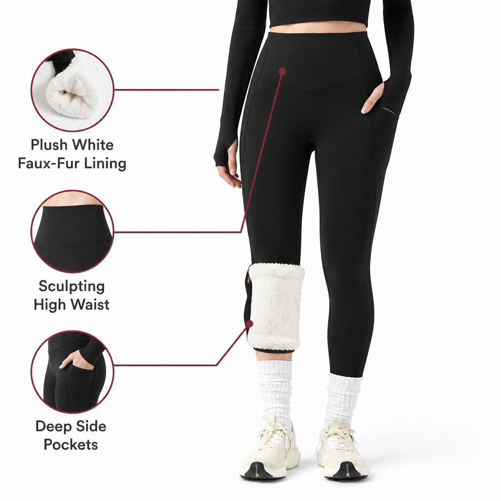 SolVault™ HeatSculpt White Fur-Lined High-Waist Leggings